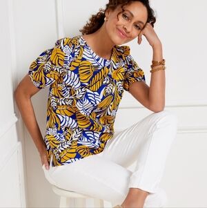 Talbots Tie Back Top - Colorblock Leaves Size XL